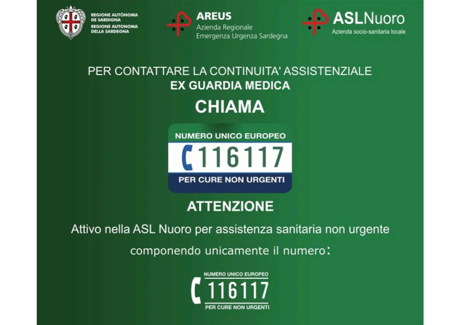 Numero Europeo Armonizzato (NEA) 116117 per cure non urgenti