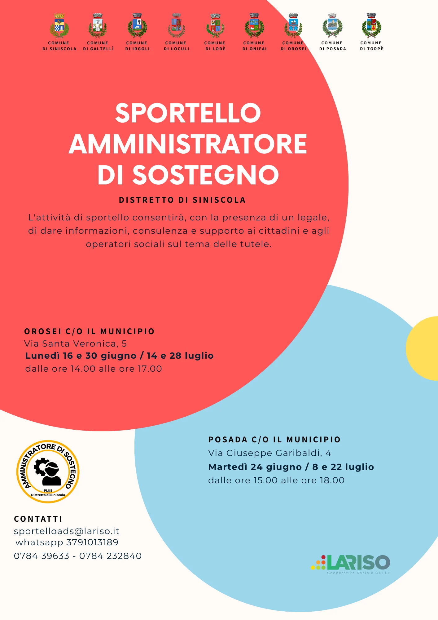 Avvio attività di sportello _ Plus Siniscola _ 'Interventi per la promozione e la valorizzazione