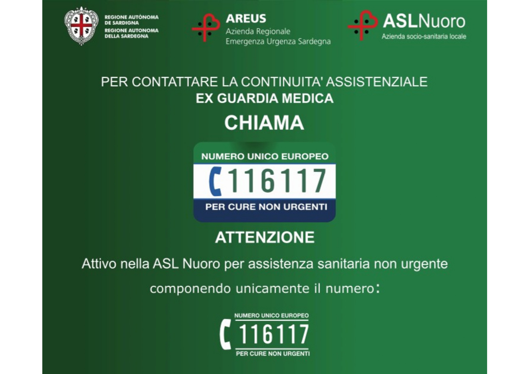 Numero Europeo Armonizzato (NEA) 116117 per cure non urgenti