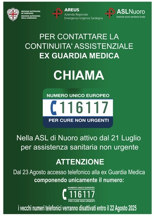 COMUNI ASL 3 Nuoro Attivazione Numero Europeo Armonizzato (NEA) 116117 per le cure mediche non urgenti